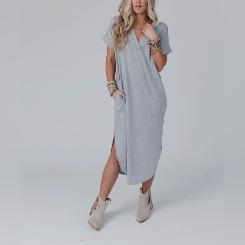 EUC Three Bird Nest On The Go Round Hem Pocketed Midi Dress - Black, Medium - Picture 5 of 15